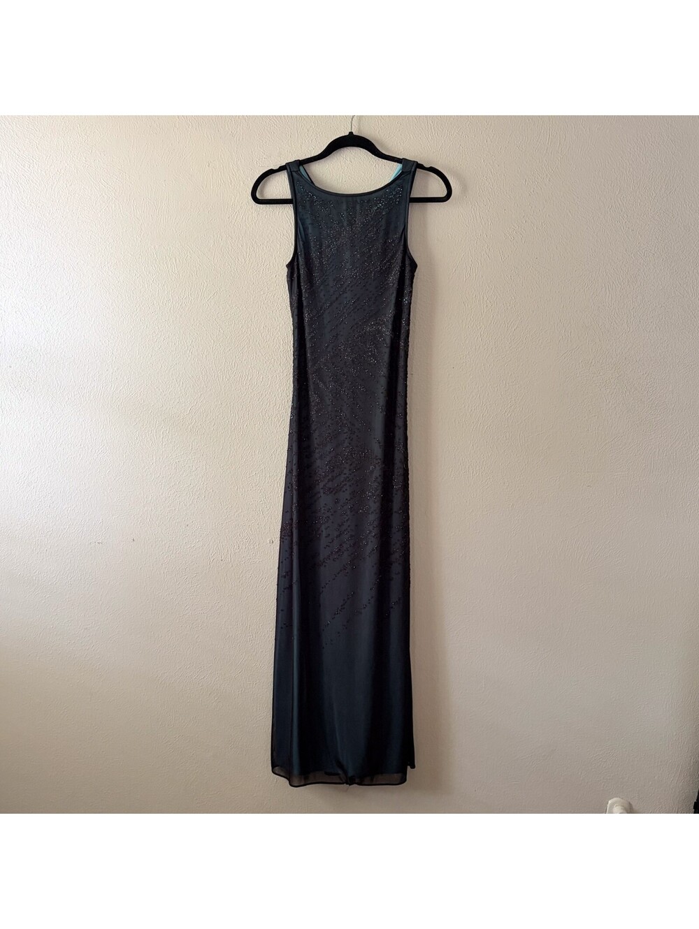 Black Maxi Dress Sheer Glitter Detail Aqua Lining Sleeveless Cut Out Whimsygoth